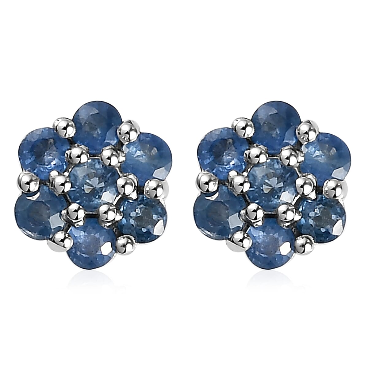 Kanchanaburi Blue Sapphire 1.30 ctw Earrings in Platinum Over Sterling Silver