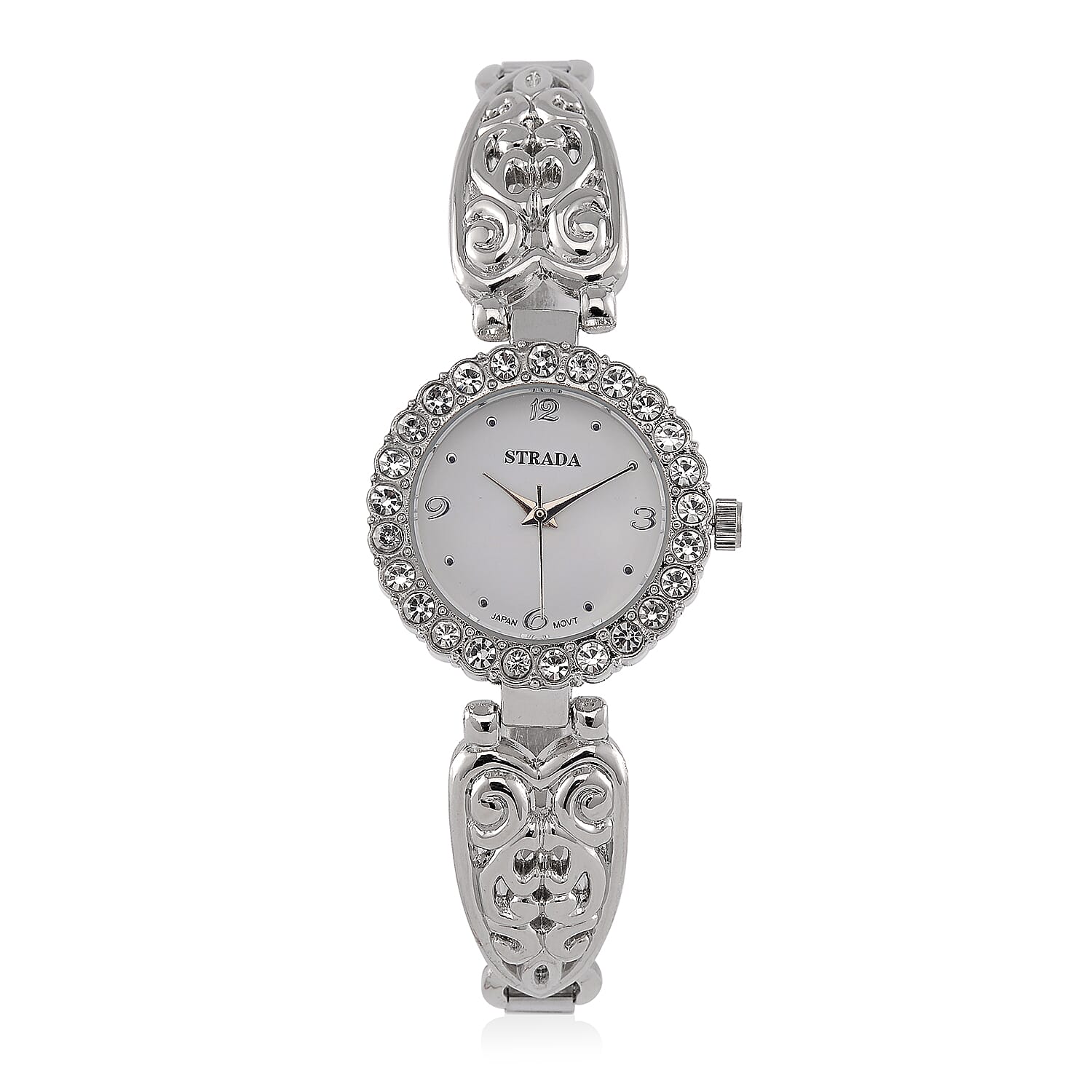 Strada stretchable Austrian Crystal Japanese Movement Water Resistant Bracelet Watch in Stainless Steel Strap and Back (9 In)