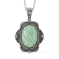 Green Aventurine Carved Rose Pendant Necklace (20 Inches) in Stainless Steel 25.00 ctw - Sticky add to cart bar