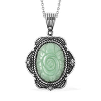 Green Aventurine Carved Rose Pendant Necklace (20 Inches) in Stainless Steel 25.00 ctw