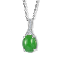Green Jade, Diamond Platinum Over Sterling Silver Pendant, With Chain (20 in)  5.06 ctw