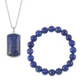 Lapis Lazuli Beaded Stretch Bracelet and Dog Tag Pendant Necklace (24.00 In) in Stainless Steel 219.15 ctw - Sticky add to cart bar