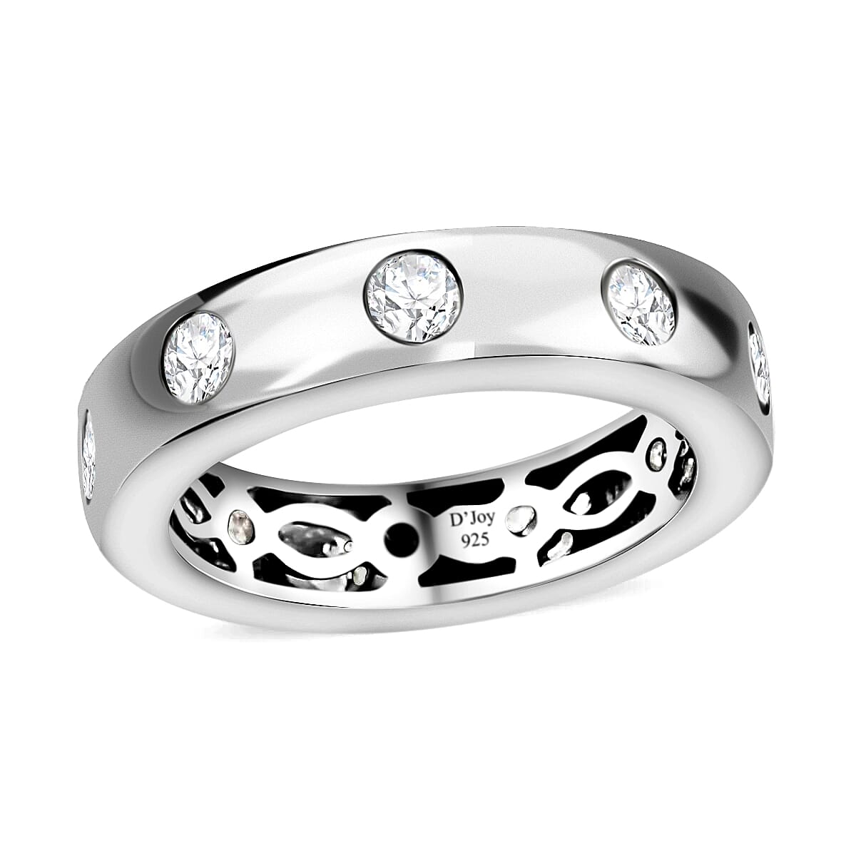 Moissanite Band Ring in Platinum Over Sterling Silver (Size 10.0) 0.90 ctw
