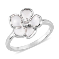 Diamond, Enameled Accent Floral Ring in Platinum Over Sterling Silver (Size 10.0)