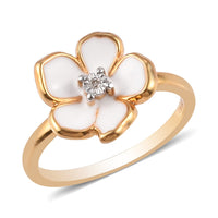 Diamond, Enameled Accent Floral Ring in Platinum Over Sterling Silver (Size 10.0)