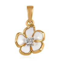 Diamond Accent and Enameled Floral Pendant in 14K Yellow Gold Over Sterling Silver