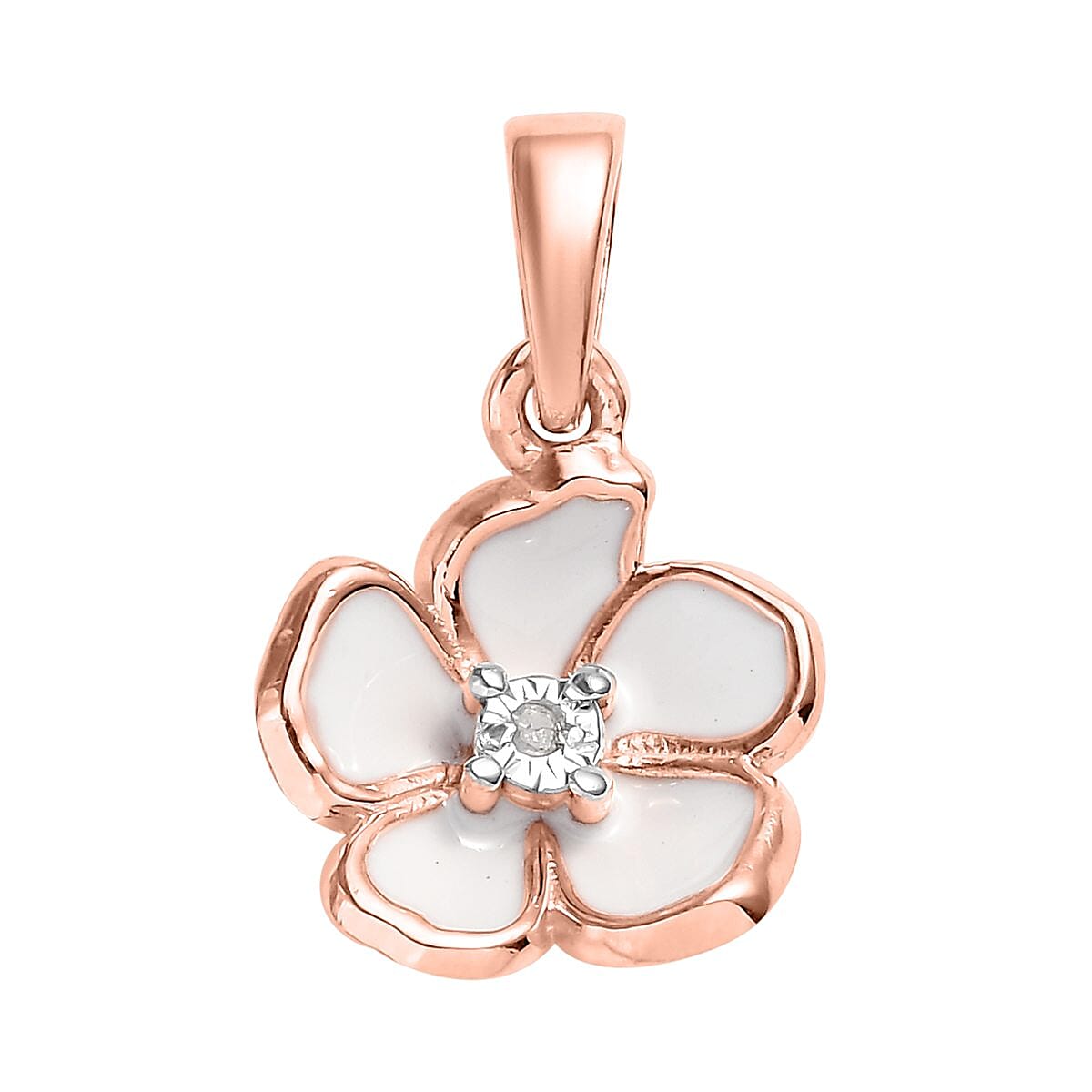 Diamond Accent and Enameled Floral Pendant in 14K Yellow Gold Over Sterling Silver