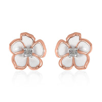 Diamond Accent and Enameled Floral Earrings in 14K Rose Gold Over Sterling Silver