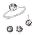 Stud Earrings, Solitaire Ring (Size 10) and Pendant in Sterling Silver Made with White Crystal from Swarovski 3.40 ctw - Sticky add to cart bar