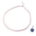 15.50 ctw Lapis Lazuli and Freshwater Purple Pearl Necklace 18-20 Inch and Enhancer Bail in Stainless Steel & Silvertone - Sticky add to cart bar