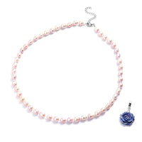 15.50 ctw Lapis Lazuli and Freshwater Purple Pearl Necklace 18-20 Inch and Enhancer Bail in Stainless Steel & Silvertone