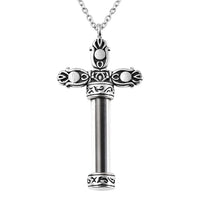 5.00 ctw Shungite, Austrian Crystal, Glass Cross Bottle Necklace 20 Inches in Stainless Steel