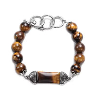 Yellow Tiger's Eye 117.20 ctw Station Bracelet in Stainless Stee (6.75 In)
