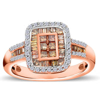 Natural Champagne and White Ring in Platinum and Vermeil Rose Gold Over Sterling Silver 1.00 ctw