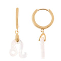White Mother Of Pearl Leo Zodiac Hoop Earring in 14K YG Over Sterling Silver - Sticky add to cart bar