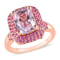 Premium Martha Rocha Kunzite and Madagascar Pink Sapphire Double Halo Ring in Vermeil Rose Gold Over Sterling Silver (Size 8.0) 5.75 ctw - Sticky add to cart bar