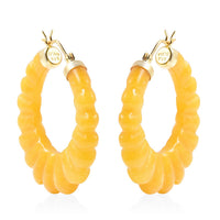 Green Jade Carved Hoop Earrings in 14K Yellow Gold Over Sterling Silver 75.50 ctw