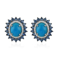9.10 ctw Natural Arizona Sleeping Beauty Turquoise and Tanzanite, Diamond Earrings in 14K White Gold