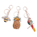 Set of 3 Multi Color Austrian Crystal, Enameled Parrot, Pineapple and Bee Keychain in Rosetone - Sticky add to cart bar