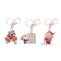 Set of 3 Multi Color Austrian Crystal, Enameled Parrot, Pineapple and Bee Keychain in Rosetone