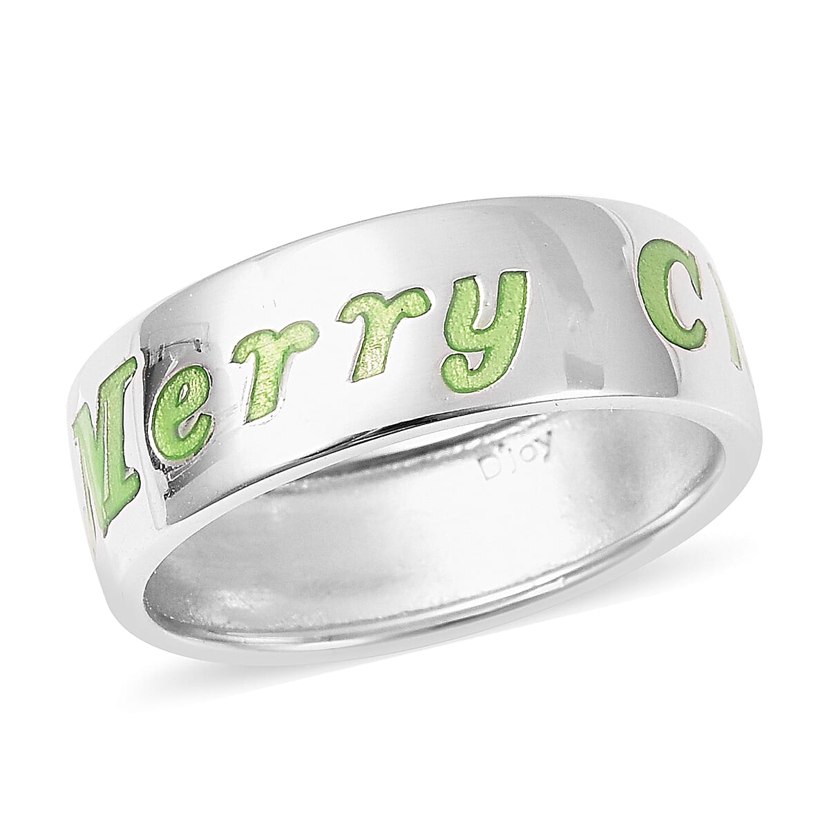 Glow In The Dark Resin Merry Christmas Ring in 14K Yellow Gold Over Sterling Silver
