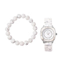 Set of 2 White Howlite 169.00 ctw Beaded Stretch Bracelet and Genoa Miyota Japanese Movement Bracelet Watch with Square Shape White Howlite Strap (6.5-7.00In) - Sticky add to cart bar
