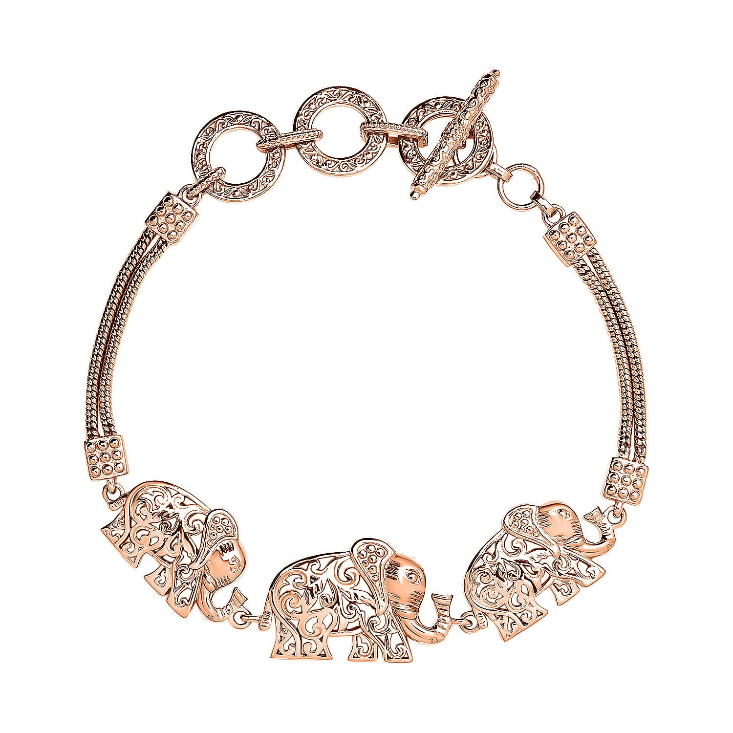 Elephant Bracelet 14K Rose Gold Over Copper (7.25 In)
