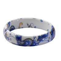 Ceramic Bird and Flower Pattern Bangle Bracelet (8.25 In)