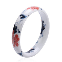 Ceramic Bird and Flower Pattern Bangle Bracelet (8.25 In)