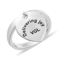 Platinum Over Sterling Silver Ring Engraved Charm (Size 7.0) (3.60 g)
