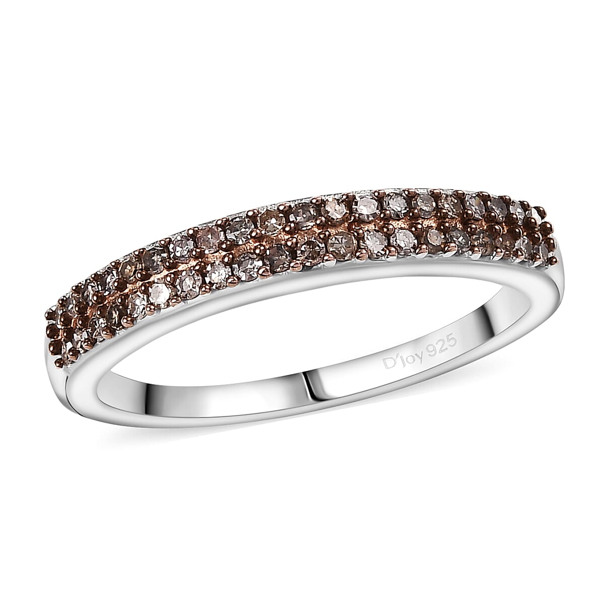 Natural Champagne Diamond 0.25 ctw Ring in Rhodium & Platinum Over Sterling Silver (Size 10.0)