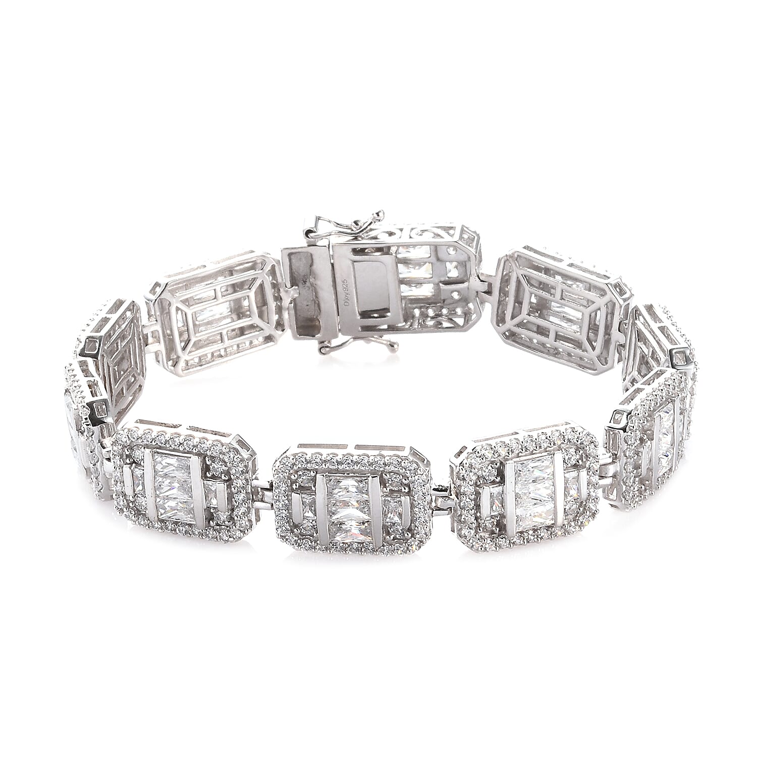 LUSTRO STELLA Made with Finest CZ Bracelet in Platinum Over Sterling Silver (7.25 In) (25.35 g) 23.40 ctw