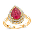 Iliana AAA Rubellite and Diamond G-H SI 2.15 ctw Double Halo Ring in 18K Yellow Gold 5.20 Grams - Sticky add to cart bar