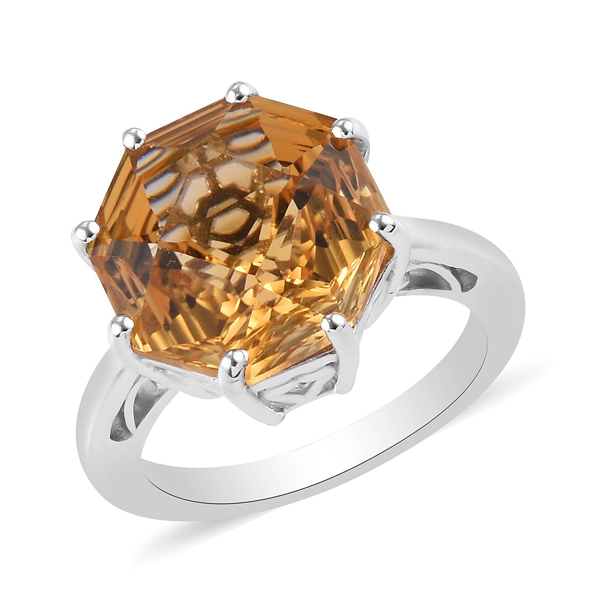 Brazilian Citrine Solitaire Ring in Platinum Over Sterling Silver 6.60 ctw (1)