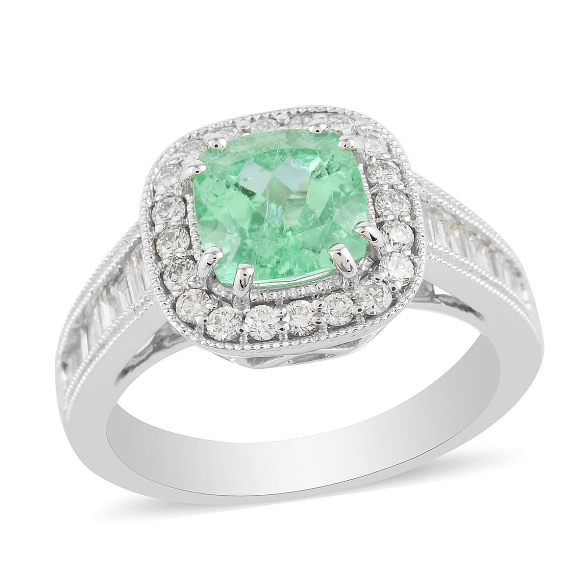 RHAPSODY 950 Platinum AAAA Paraiba Tourmaline and Diamond E-F VS Ring (Size 8.0) 7 Grams 2.30 ctw (1)