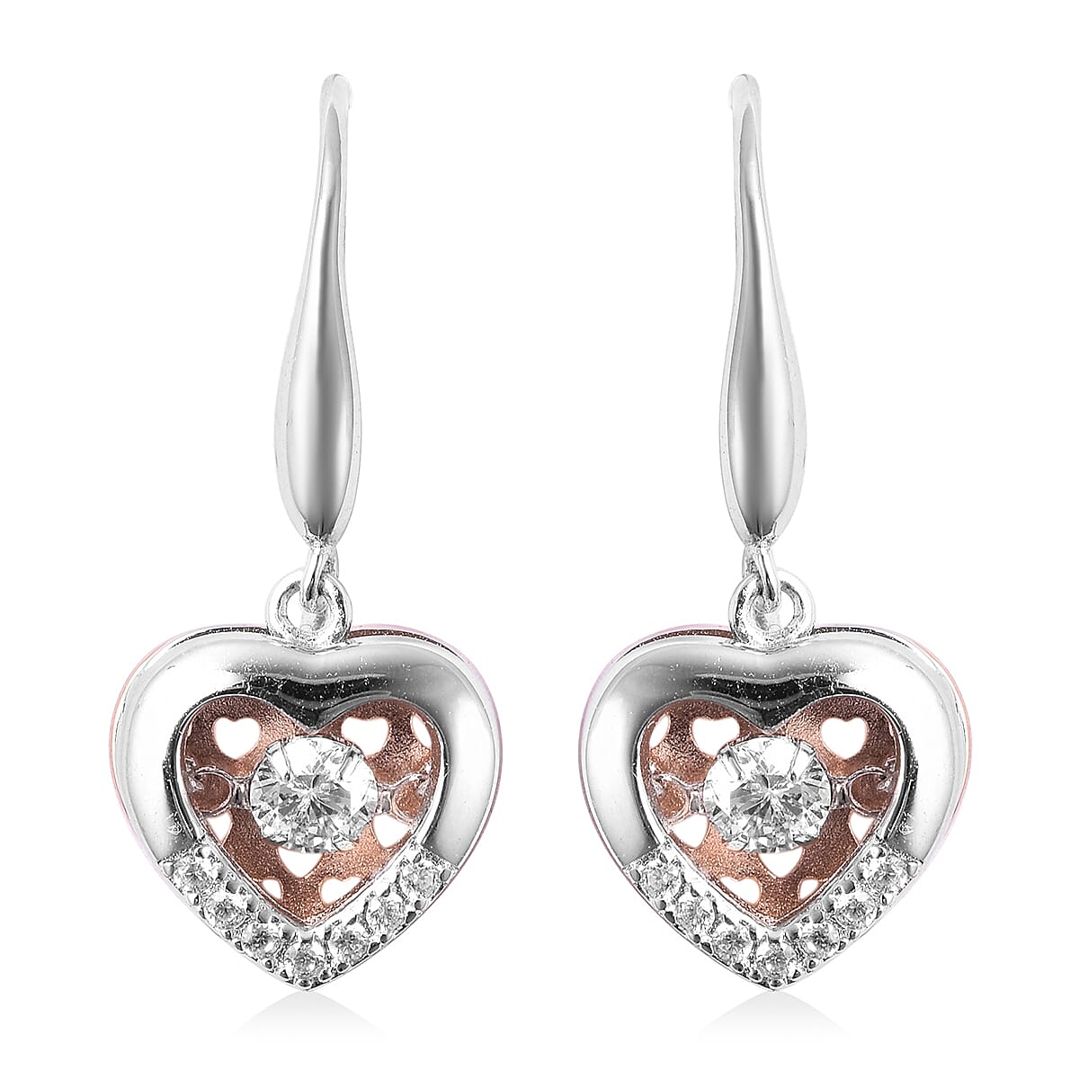 Lustro Stella Finest CZ Dancing Heart Earrings in Sterling Silver 0.75 ctw
