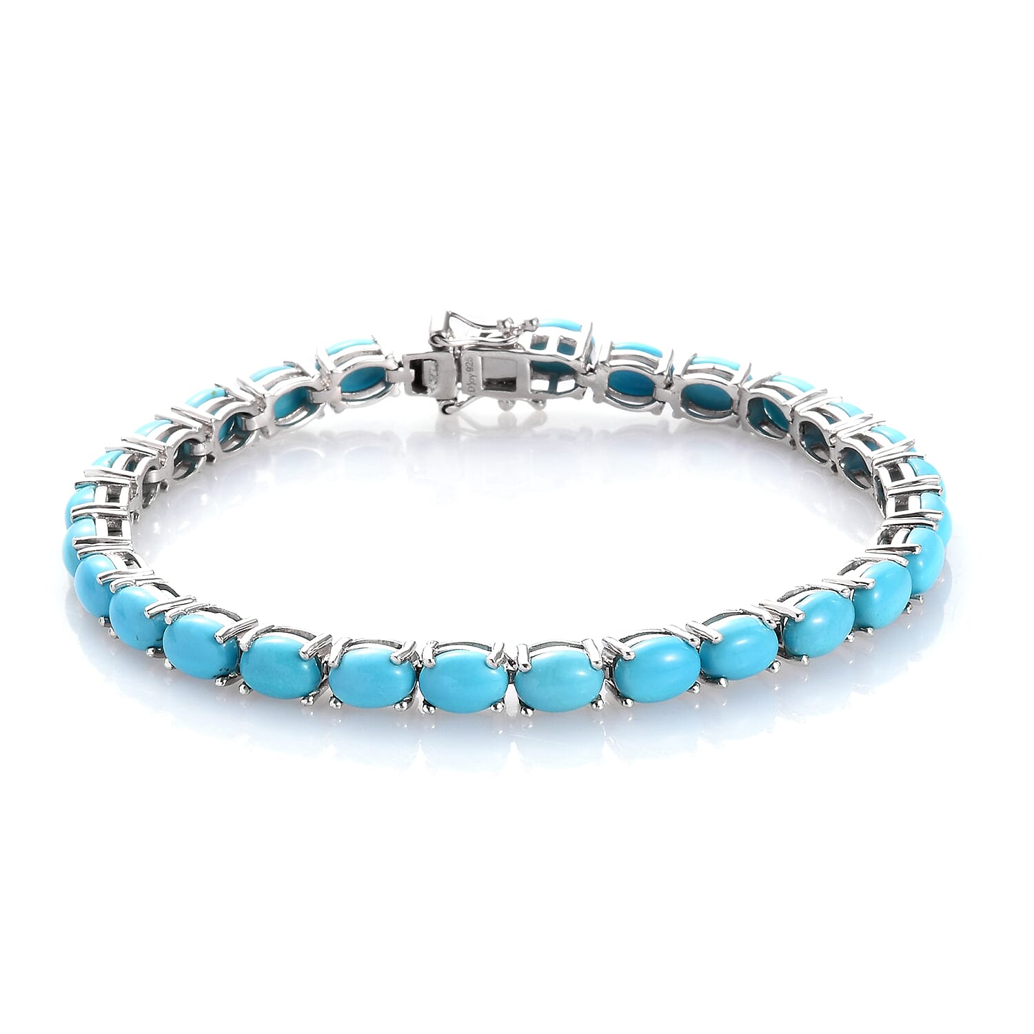 AMERICAN Natural Sleeping Beauty Turquoise Tennis Bracelet in Platinum Over Sterling Silver (7.25 In) 11.10 Grams 17.50 ctw