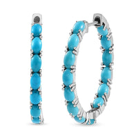 7 ctw Natural Arizona Sleeping Beauty Turquoise Inside Out Hoop Earrings in Platinum Over Sterling Silver