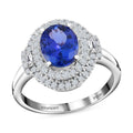 RHAPSODY 950 Platinum AAAA Tanzanite and Diamond E-F VS Double Halo Ring 8 Grams 3.70 ctw - Sticky add to cart bar