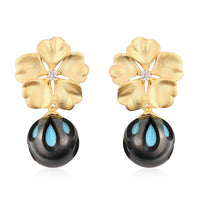 Galatea Bible Pearl Collection Tahitian Cultured Pearl 10-11mm, White Zircon Sakura Earrings in Vermeil YG Over Sterling Silver