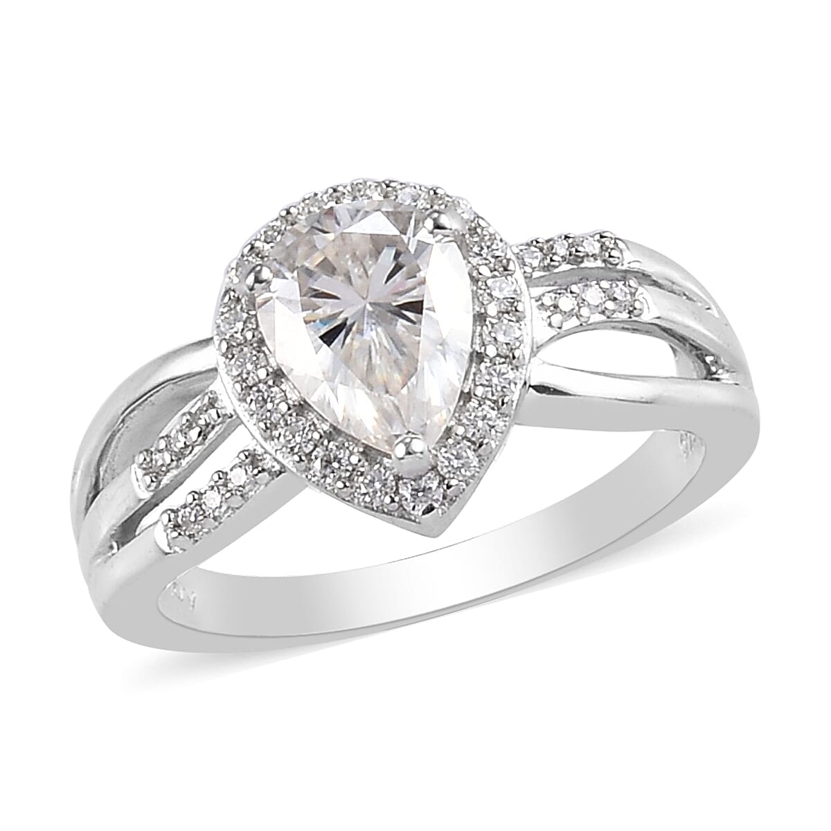 Moissanite Ring in Platinum Over Sterling Silver (Size 6.0) 1.25 ctw (1)