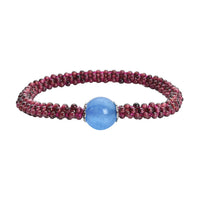 Blue Chalcedony Enhanced and Mozambique Garnet 3 Row Beaded Stretchable Bracelet 66.50 ctw