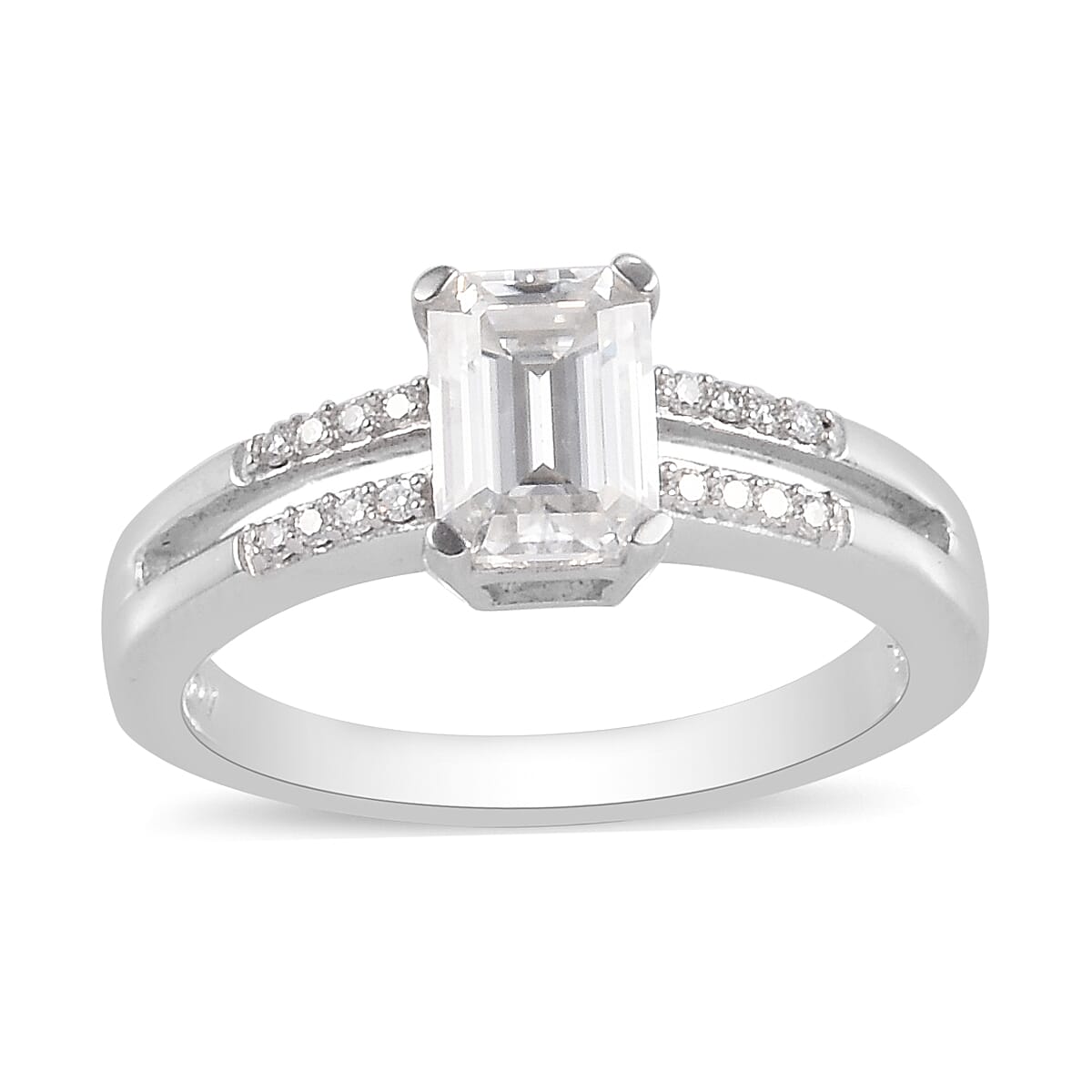 1.10 ctw Moissanite Ring in Platinum Over Sterling Silver (Size 8.0)
