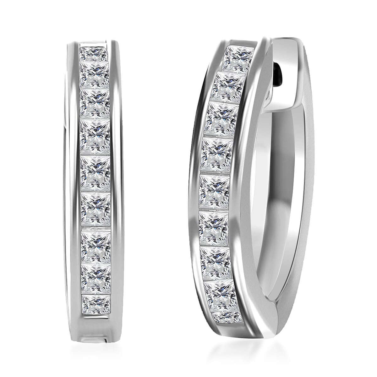 Moissanite Hoop Earrings in Sterling Silver 0.90 ctw