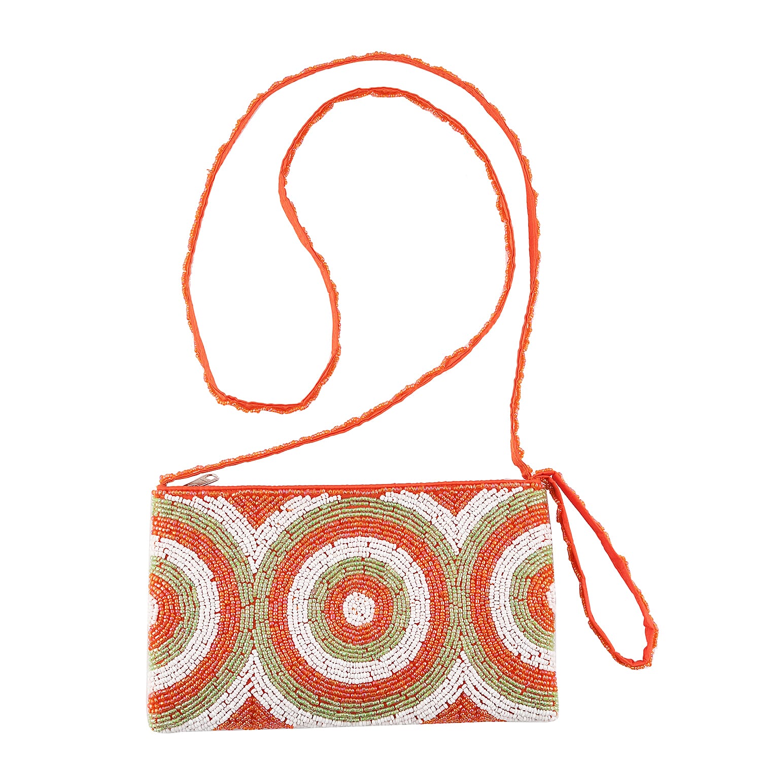 Handcrafted Beige Seed Beaded Sling Bag with Strap (7.80x4.70)
