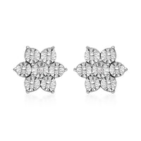 Diamond Accent Floral Stud Earrings in Sterling Silver