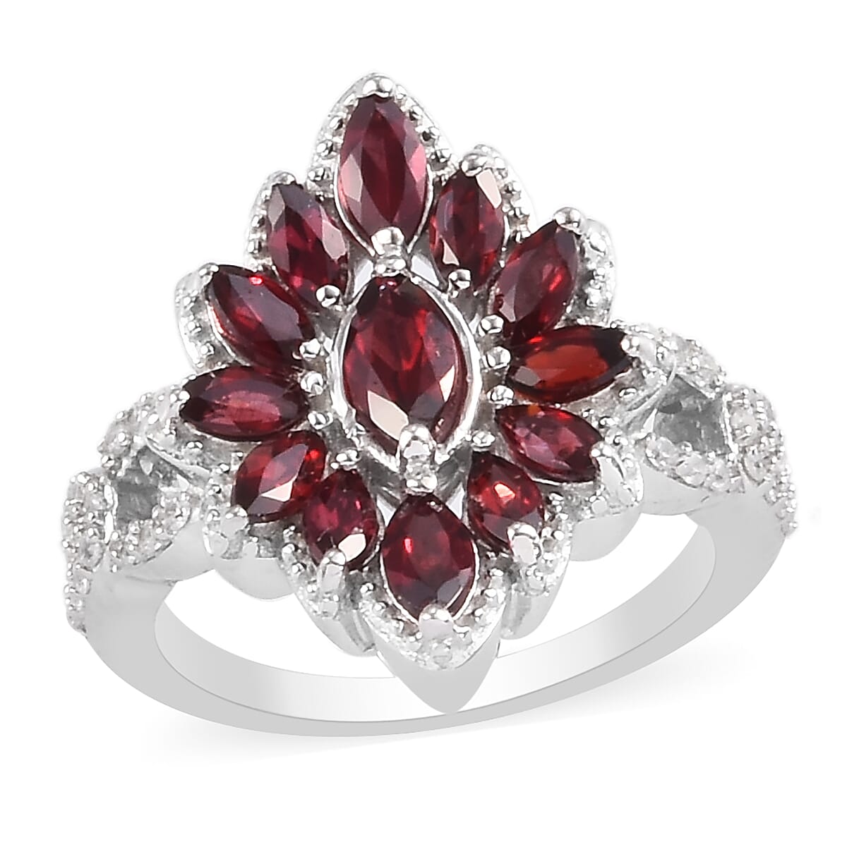 Anthill Garnet and White Zircon Ring in Platinum Over Sterling Silver (Size 7.0) 1.70 ctw