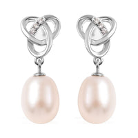 White Freshwater Pearl and Simulated Diamond Drop Earrings in Rhodium Over Sterling Silver