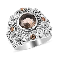1.80 ctw Brazilian Smoky Quartz and Multi Color Austrian Crystal Cocktail Ring in Stainless Steel (Size 6.0)