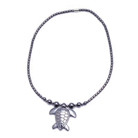 286.50 ctw Hematite Beads Turtle Necklace 20 Inches in Silvertone